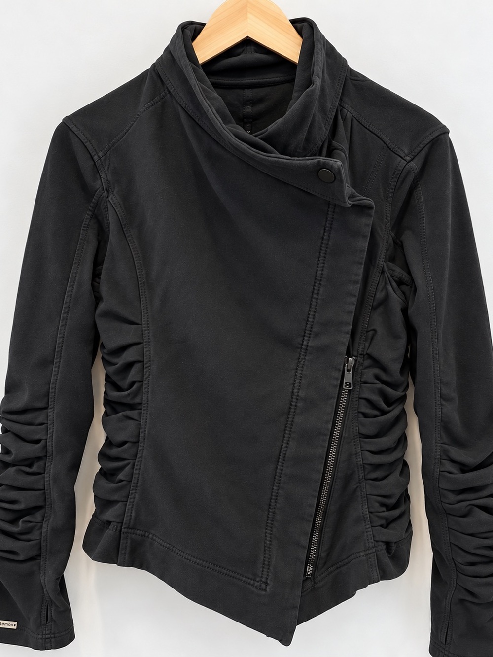 Lululemon Solace Jacket Black Ruched Asymmetrical Moto Zip Small